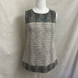 Banana Republic Tank Top Black White Neon Size 8 Blouse Zipper Back Preppy